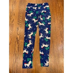 LuLaRoe Christmas Unicorn Leggings Navy Santa Hat Holiday Print OS
